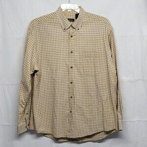 Vintage Izod Shirt Button Up Mens Large Long Sleeve Check Twill Beige Y2K 2004